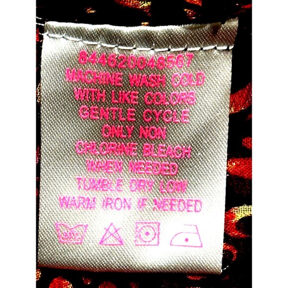 Ultra Pink Medium Sheer Flutter Sleeve Blouse Red Orange Abstract Dot Print Top - Picture 9 of 10